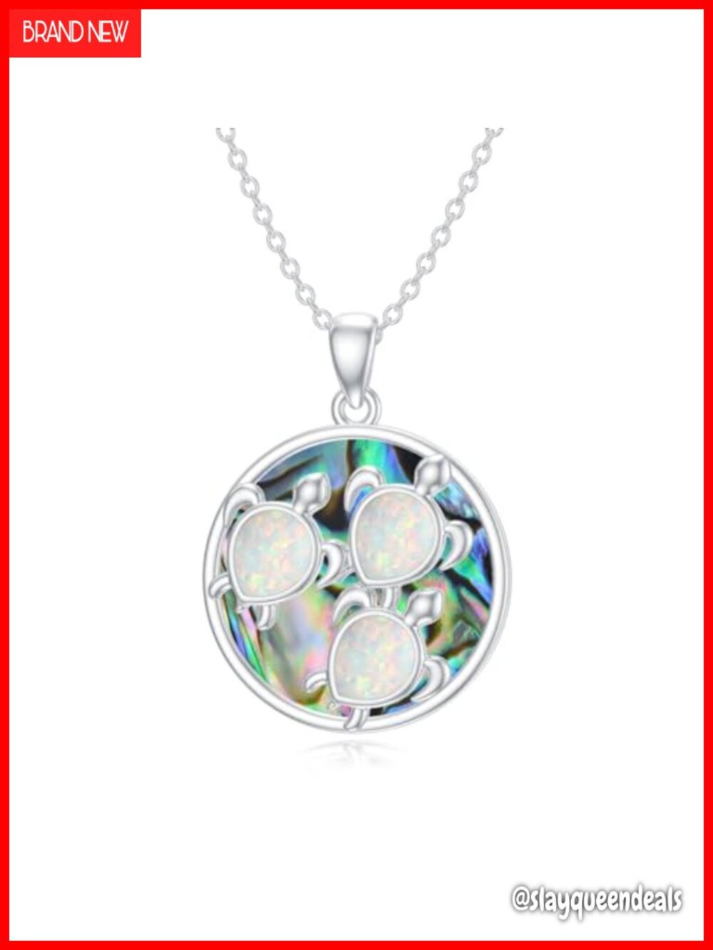 Opal Turtle Necklace 925 Sterling Silver Abalone Shell Pendant Necklace